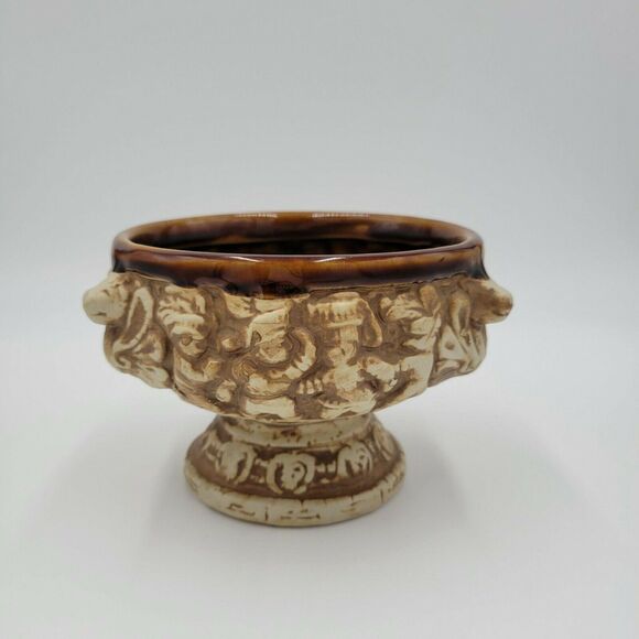 Decorative Planter 3.5" Brown Round Ceramic Pottery Centerpiece Made in Japan - Picture 1 of 9